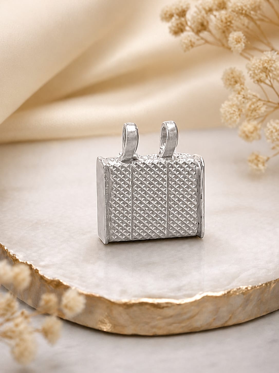 Sidh Small Square Kavach – Handcrafted Pure Silver Textured Amulet